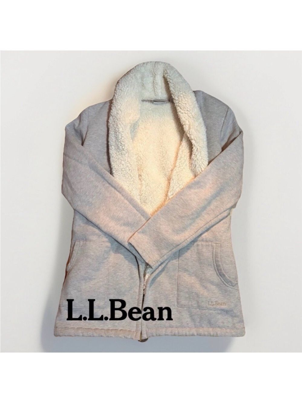 L.L.Bean 1912 Sherpa-Lined Cardigan Jacket – Oatmeal Heather – Small/Medium